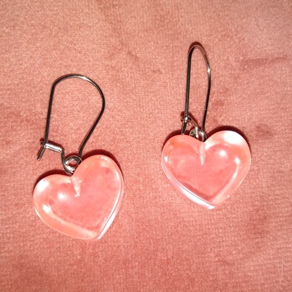 Pink Heart Candy Hearts Charm Earrings 80s Retro Chunky Charms Stainless Steel - Picture 4 of 4
